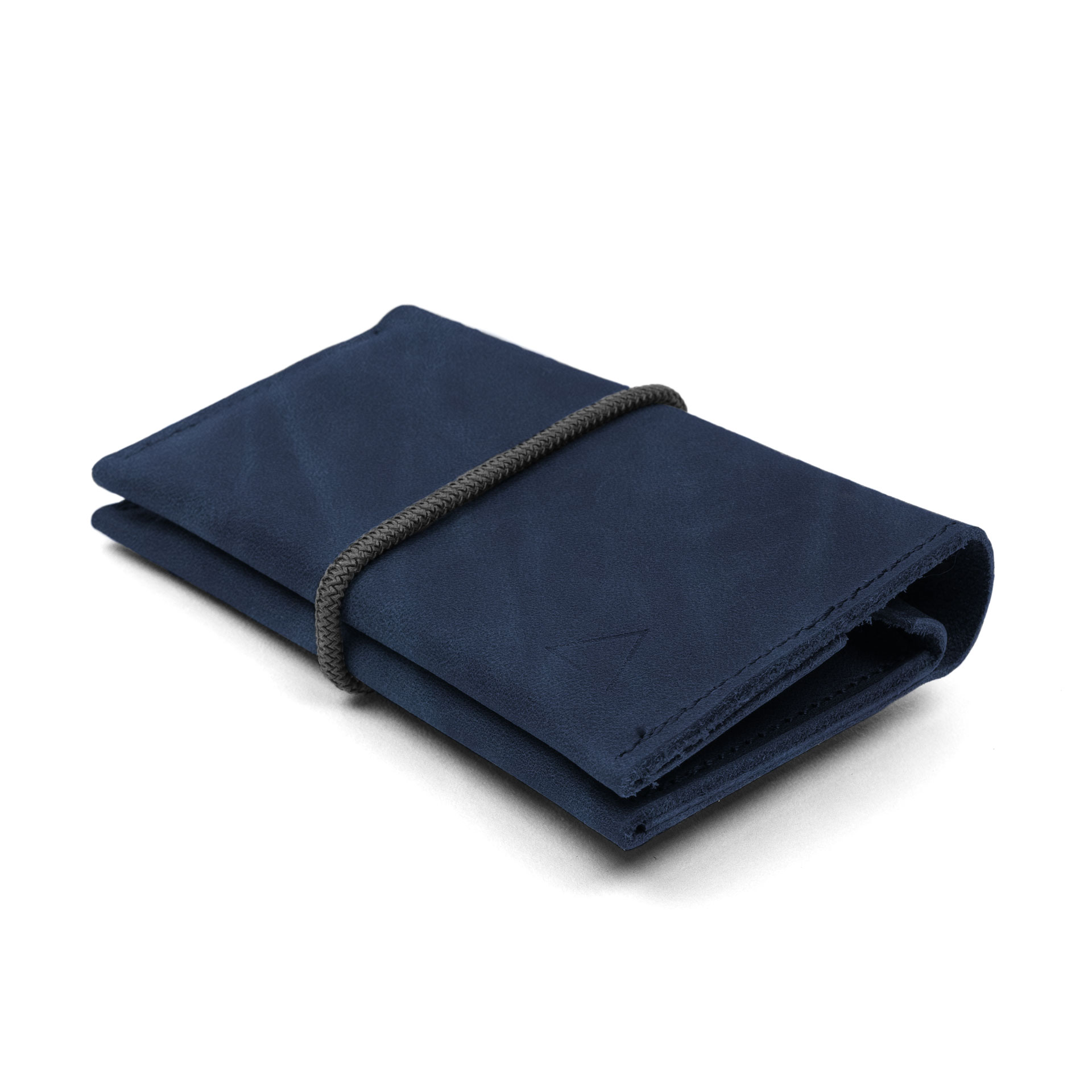 Portemonnaie OLI MIDI aus nachhaltigem Naturleder in Dunkelblau mit grauem Verschlussband