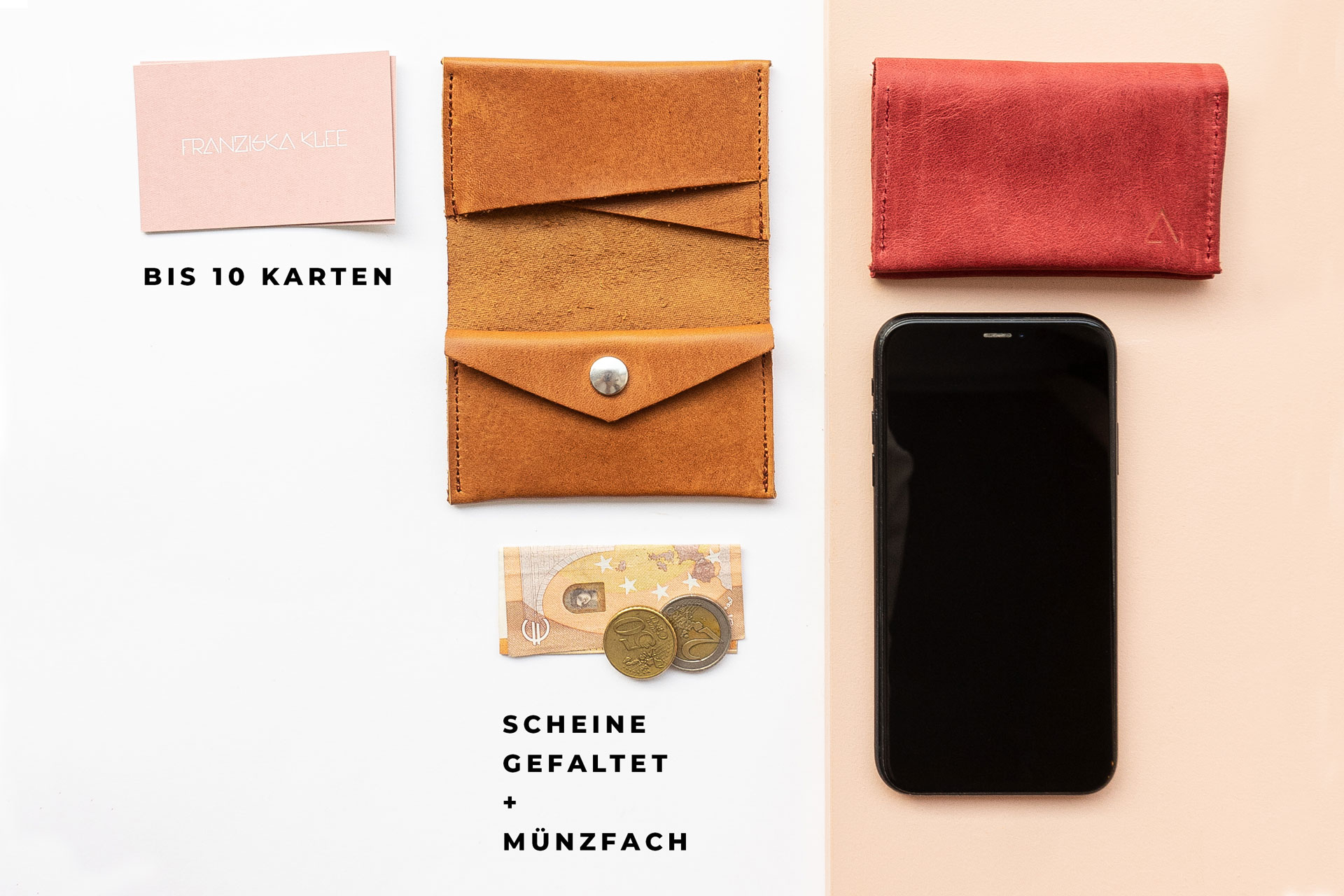 In unser Portemonnaie OLI Small passen bis zu 10 Karten und einige gefaltete Geldscheine.