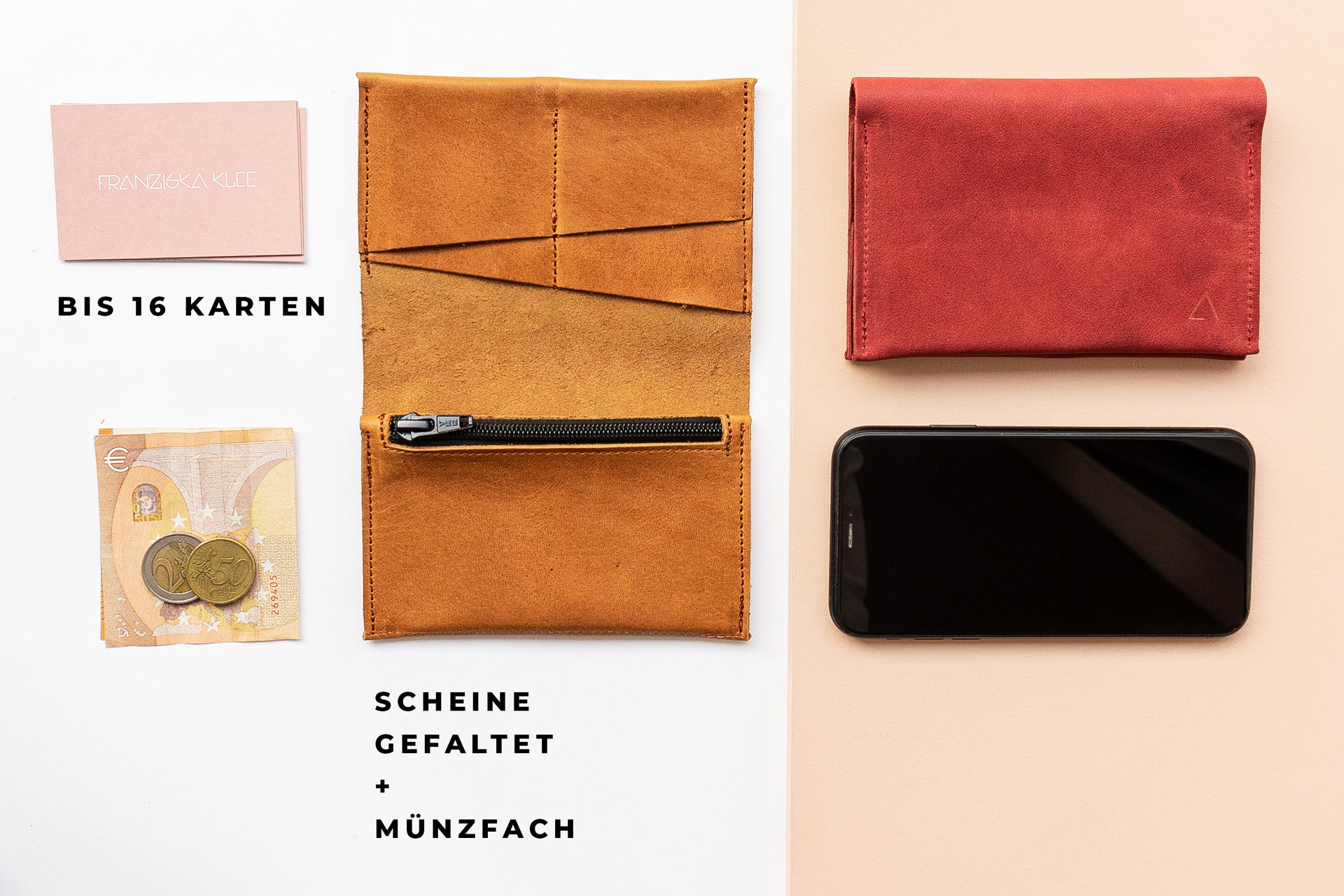 In unser Portemonnaie OLI LArge passen bis zu 16 Karten, einige gefaltete Geldscheine und Münzen.