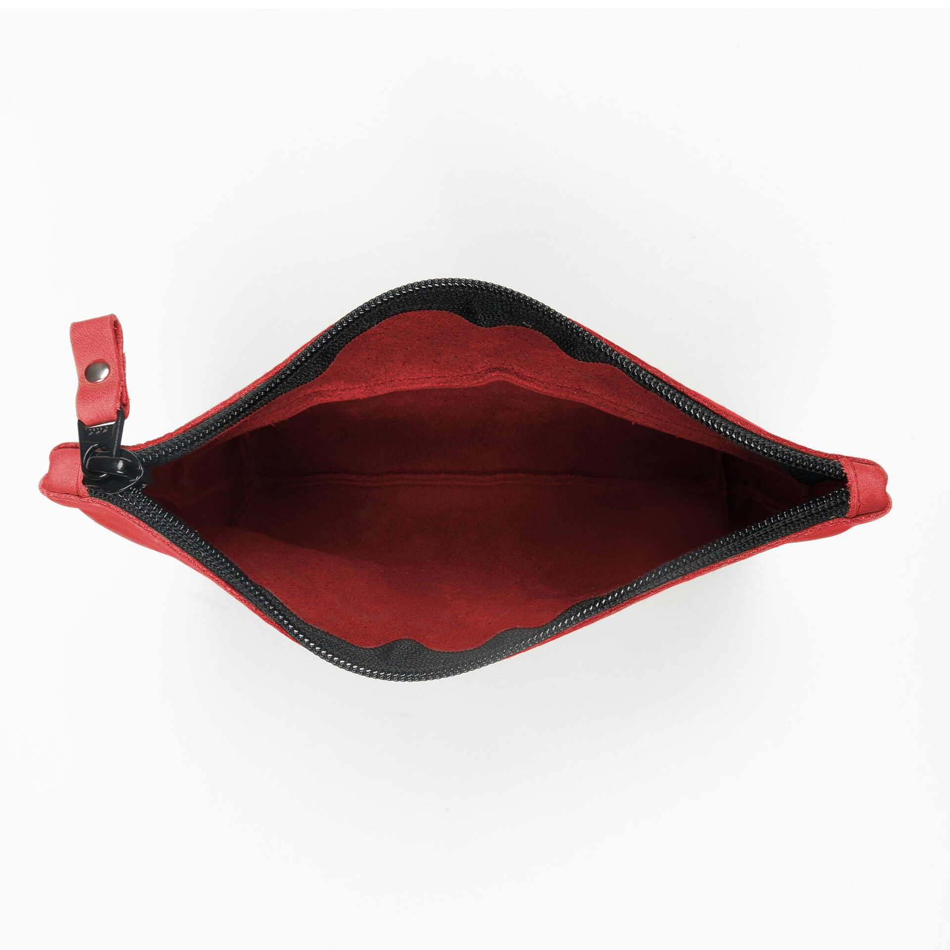 Utensilientasche Pouch FRA aus nachhaltigem Naturleder in Rot Innenansicht