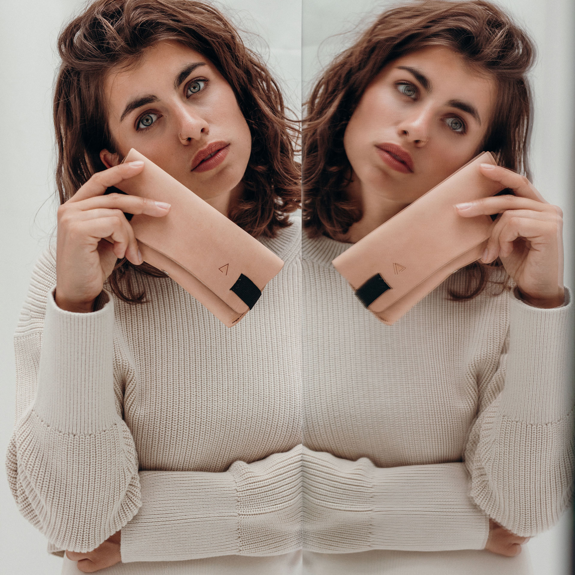 Brillenetui Luk in Hellbraun aus nachhaltigem Naturleder mit schwarzem Band