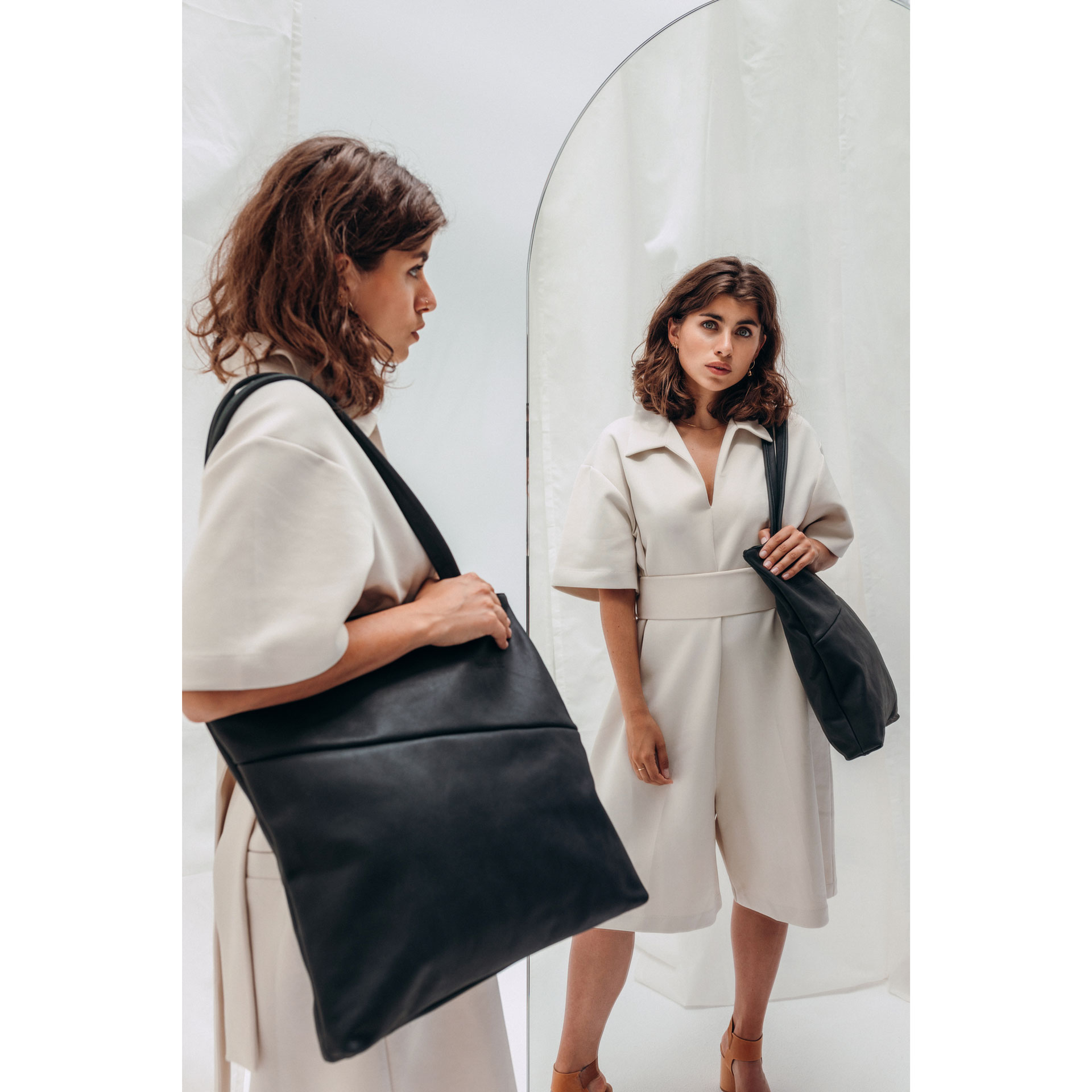 Shopper Fia in Kohle aus nachhaltigem Naturleder