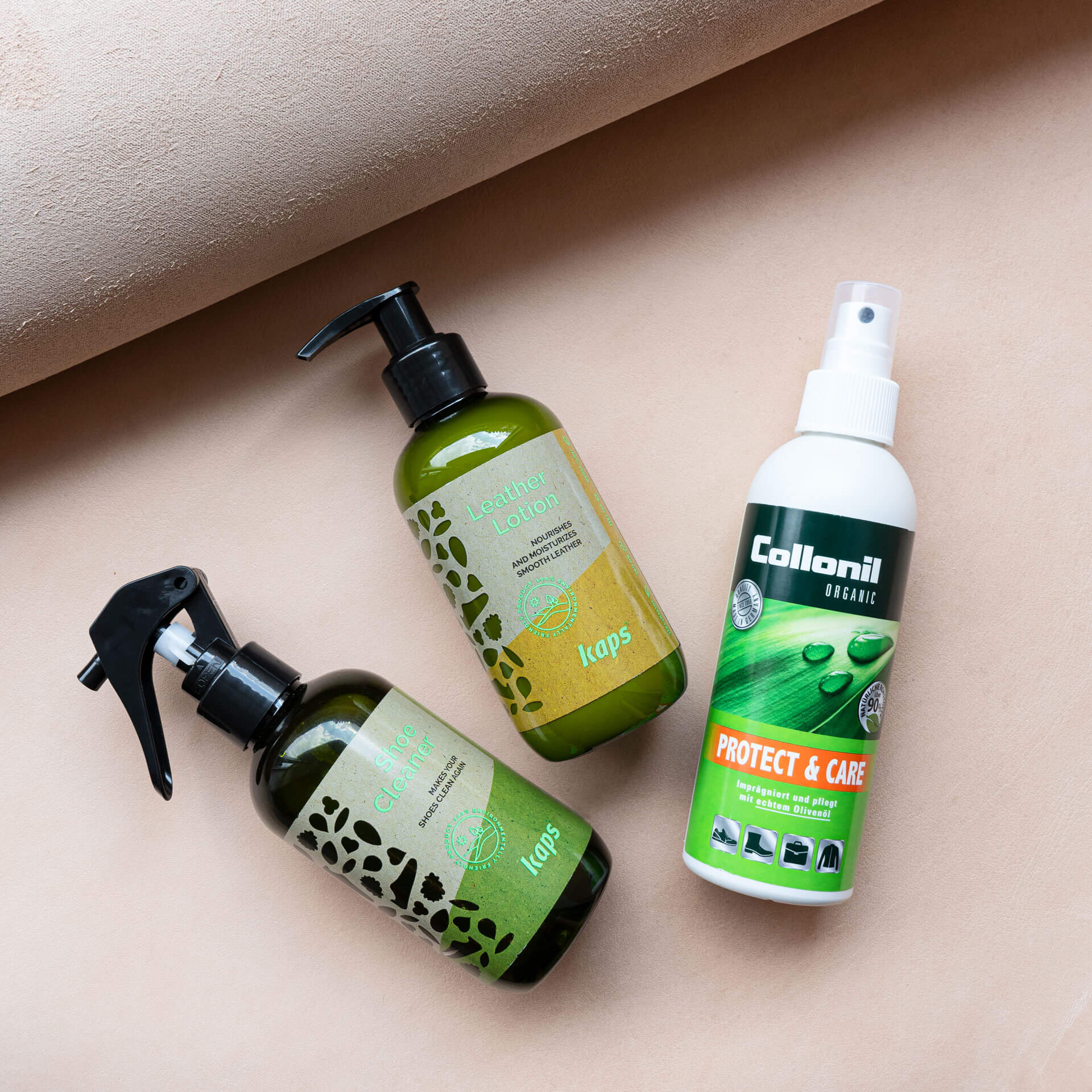 Wir haben uns auf drei Mittel festgelegt, die perfekt zu unserem Naturleder passen.